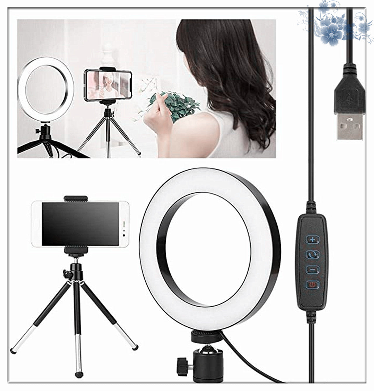 Desktop live tripod 360° rotatable ring light