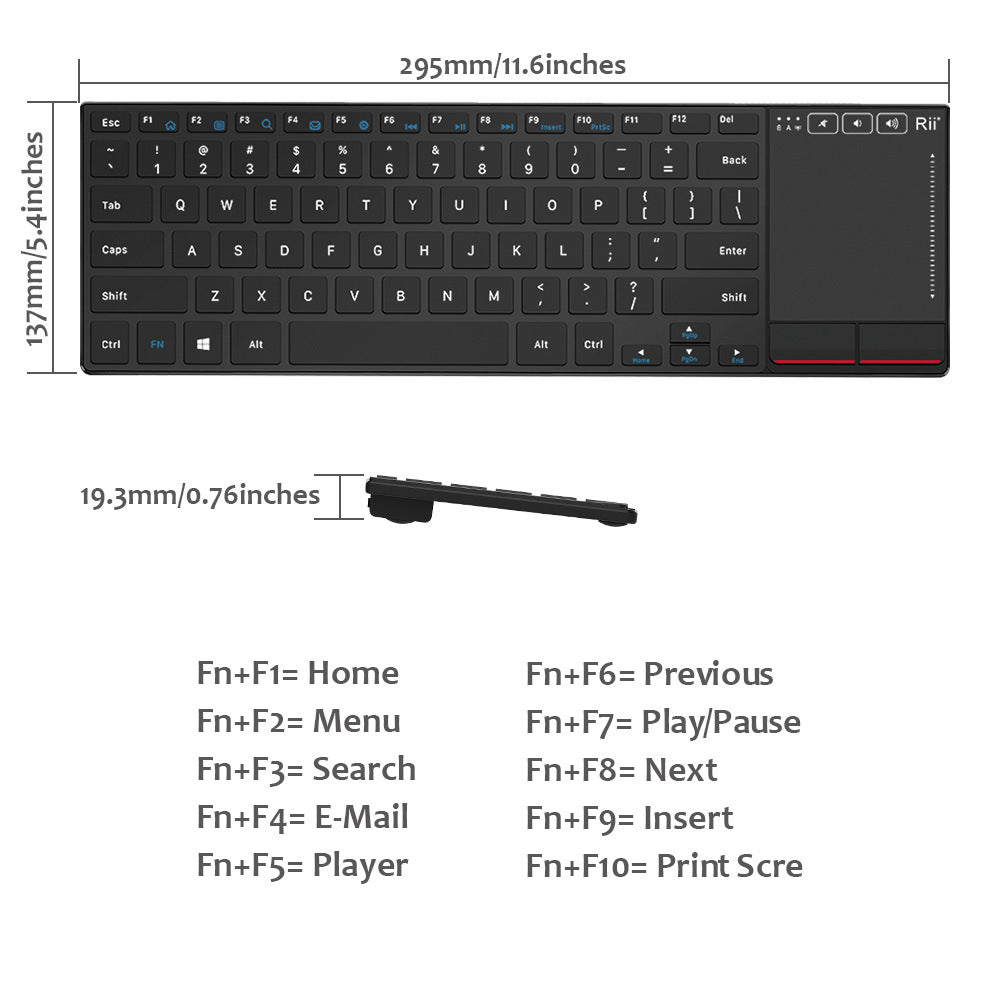 Rii K22BT Wireless 24GHz Multimedia Keyboard GFSK